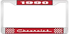 1990 Chevrolet Red And Chrome License Plate Frame With White Lettering - image 1