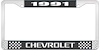 1991 Chevrolet Black And Chrome License Plate Frame With White Lettering - image 1