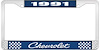 1991 Chevrolet Blue And Chrome License Plate Frame With White Lettering - image 1