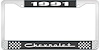 1991 Chevrolet Black And Chrome License Plate Frame With White Lettering - image 1
