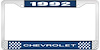 1992 Chevrolet Blue And Chrome License Plate Frame With White Lettering - image 1