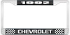 1992 Chevrolet Black And Chrome License Plate Frame With White Lettering - image 1