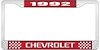 1992 Chevrolet Red And Chrome License Plate Frame With White Lettering - image 1