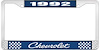 1992 Chevrolet Blue And Chrome License Plate Frame With White Lettering - image 1
