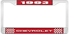 1993 Chevrolet Red And Chrome License Plate Frame With White Lettering - image 1