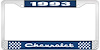 1993 Chevrolet Blue And Chrome License Plate Frame With White Lettering - image 1