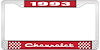 1993 Chevrolet Red And Chrome License Plate Frame With White Lettering - image 1