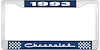 1993 Chevrolet Blue And Chrome License Plate Frame With White Lettering - image 1