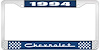 1994 Chevrolet Blue And Chrome License Plate Frame With White Lettering - image 1