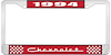 1994 Chevrolet Red And Chrome License Plate Frame With White Lettering - image 1