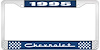 1995 Chevrolet Blue And Chrome License Plate Frame With White Lettering - image 1