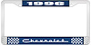 1996 Chevrolet Blue And Chrome License Plate Frame With White Lettering - image 1