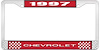 1997 Chevrolet Red And Chrome License Plate Frame With White Lettering - image 1