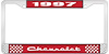 1997 Chevrolet Red And Chrome License Plate Frame With White Lettering - image 1
