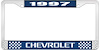 1997 Chevrolet Blue And Chrome License Plate Frame With White Lettering - image 1