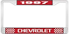 1997 Chevrolet Red And Chrome License Plate Frame With White Lettering - image 1