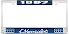 1997 Chevrolet Blue And Chrome License Plate Frame With White Lettering - image 1