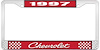 1997 Chevrolet Red And Chrome License Plate Frame With White Lettering - image 1