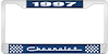 1997 Chevrolet Blue And Chrome License Plate Frame With White Lettering - image 1