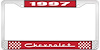 1997 Chevrolet Red And Chrome License Plate Frame With White Lettering - image 1