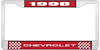 1998 Chevrolet Red And Chrome License Plate Frame With White Lettering - image 1