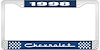 1998 Chevrolet Blue And Chrome License Plate Frame With White Lettering - image 1