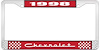 1998 Chevrolet Red And Chrome License Plate Frame With White Lettering - image 1