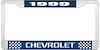 1999 Chevrolet Blue And Chrome License Plate Frame With White Lettering - image 1