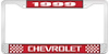 1999 Chevrolet Red And Chrome License Plate Frame With White Lettering - image 1