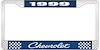 1999 Chevrolet Blue And Chrome License Plate Frame With White Lettering - image 1