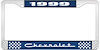 1999 Chevrolet Blue And Chrome License Plate Frame With White Lettering - image 1