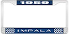 1959 Impala Blue And Chrome License Plate Frame With White Lettering - image 1
