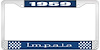 1959 Impala Blue And Chrome License Plate Frame With White Lettering - image 1