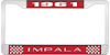 1961 Impala Red And Chrome License Plate Frame With White Lettering - image 1