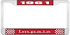 1961 Impala Red And Chrome License Plate Frame With White Lettering - image 1