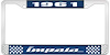 1961 Impala Blue And Chrome License Plate Frame With White Lettering - image 1