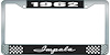 1962 Impala Black And Chrome License Plate Frame With White Lettering - image 1