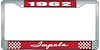 1962 Impala Red And Chrome License Plate Frame With White Lettering - image 1
