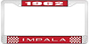 1962 Impala Red And Chrome License Plate Frame With White Lettering - image 1