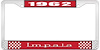 1962 Impala Red And Chrome License Plate Frame With White Lettering - image 1