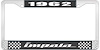 1962 Impala Black And Chrome License Plate Frame With White Lettering - image 1
