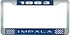 1963 Impala Blue And Chrome License Plate Frame With White Lettering - image 1