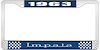 1963 Impala Blue And Chrome License Plate Frame With White Lettering - image 1