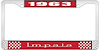 1963 Impala Red And Chrome License Plate Frame With White Lettering - image 1