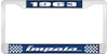 1963 Impala Blue And Chrome License Plate Frame With White Lettering - image 1