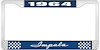 1964 Impala Blue And Chrome License Plate Frame With White Lettering - image 1