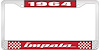 1964 Impala Red And Chrome License Plate Frame With White Lettering - image 1