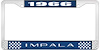 1966 Impala Blue And Chrome License Plate Frame With White Lettering - image 1