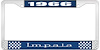 1966 Impala Blue And Chrome License Plate Frame With White Lettering - image 1