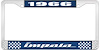 1966 Impala Blue And Chrome License Plate Frame With White Lettering - image 1